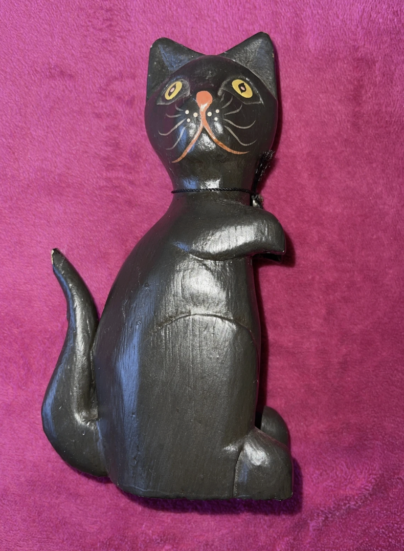 Vintage Wooden Cat Sculpture